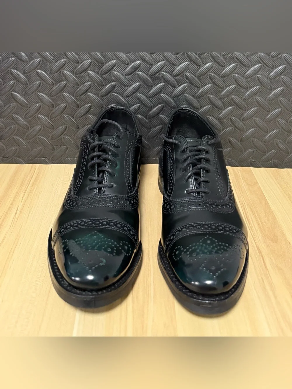 Allen Edmonds Strandmok Cap Toe Oxfords Dainite Sole Black Green Mens Size 7.5